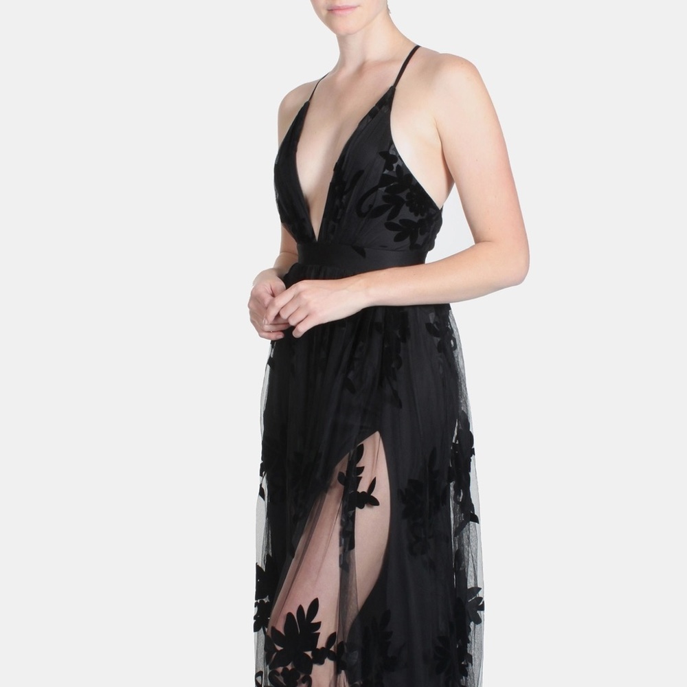 Long black lace covered gown